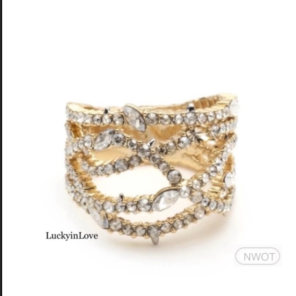 ALEXIS BITTAR • Gold Orbiting Crystal Encrusted 
Thorny Lace Ring Size 6